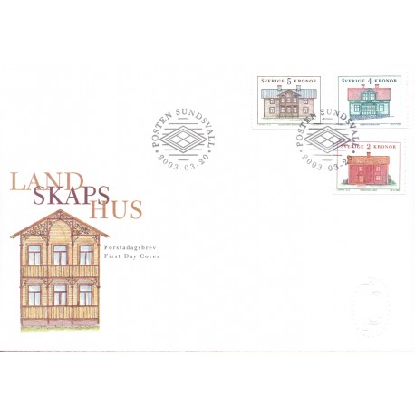 Sverige 2003. Landskabshuse. AFA 2275-77,  postfrisk stemplet  hæfte FDC parstykkke