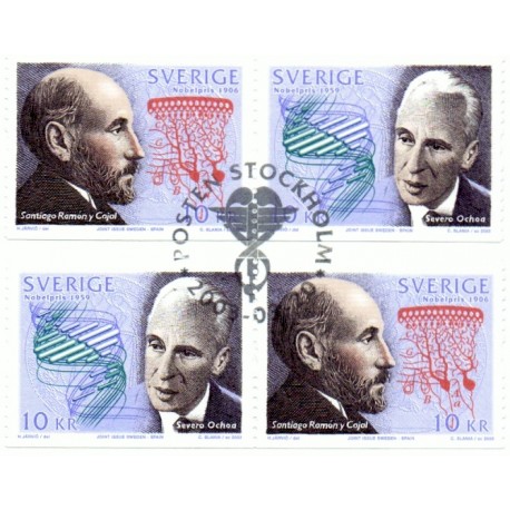 Sverige 2003. Spanske Nobelpristager. AFA 2281-82, i postfrisk parstykker stemplet  hæfte FDC parstykkke
