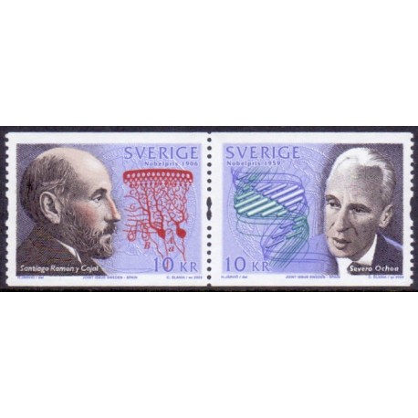 Sverige 2003. Spanske Nobelpristager. AFA 2281-82, i postfrisk parstykker stemplet  hæfte FDC parstykkke