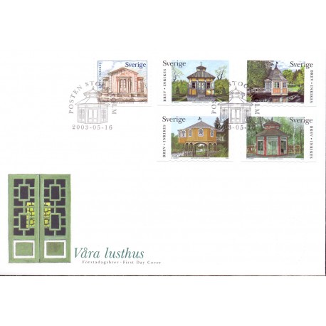 Sverige 2003. Lysthuse. AFA 2283-87,  postfrisk stemplet  hæfte FDC parstykkke