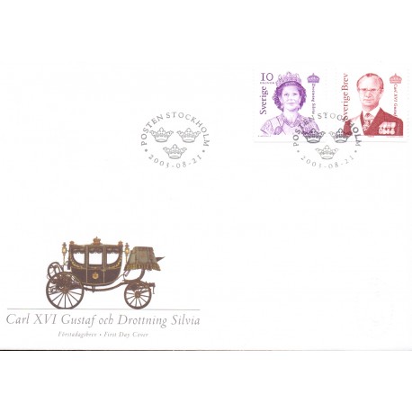 Sverige 2003. Kong Carl og Dr. Silvia. AFA 2293-4,  postfrisk stemplet  hæfte FDC parstykkke