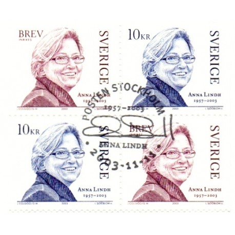 Sverige 2003. Anna Lindh. AFA nr. 2303-04, i  postfrisk sammentryk stemplet  hæfte FDC parstykkke