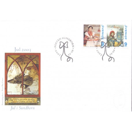 Sverige 2003. Jul i Sunborn. AFA 2310-11,  postfrisk parstykke stemplet  hæfte FDC parstykkke