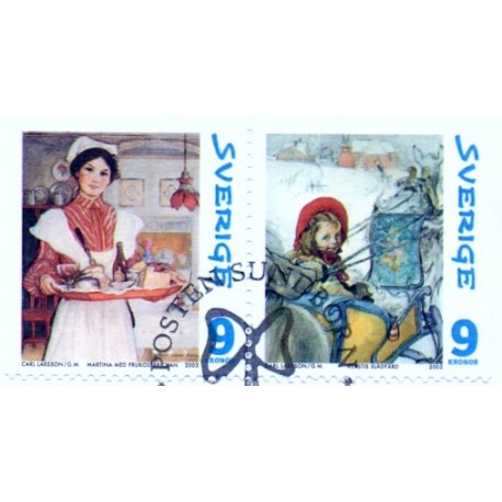Sverige 2003. Jul i Sunborn. AFA 2310-11,  postfrisk parstykke stemplet  hæfte FDC parstykkke
