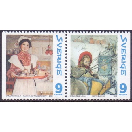 Sverige 2003. Jul i Sunborn. AFA 2310-11,  postfrisk parstykke stemplet  hæfte FDC parstykkke