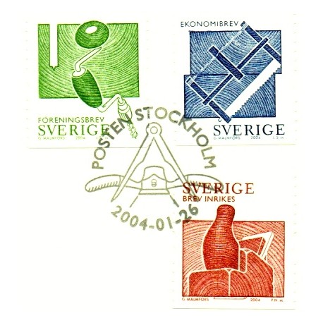 Sverige 2004. Træværktøj. AFA nr. 2321-23,  postfrisk sammentryk stemplet  hæfte FDC parstykkke