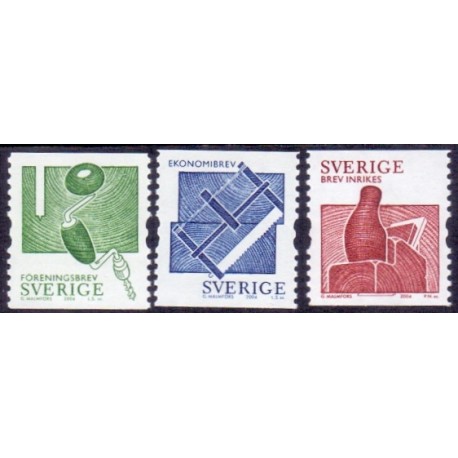 Sverige 2004. Træværktøj. AFA nr. 2321-23,  postfrisk sammentryk stemplet  hæfte FDC parstykkke