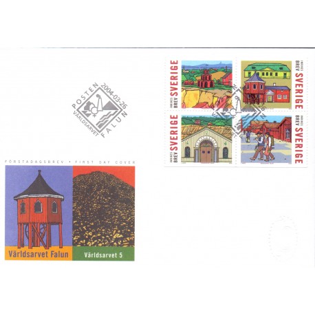 Sverige 2004. Verdensarv Falum. AFA nr. 2324-27,  postfrisk sammentryk stemplet  hæfte FDC parstykkke