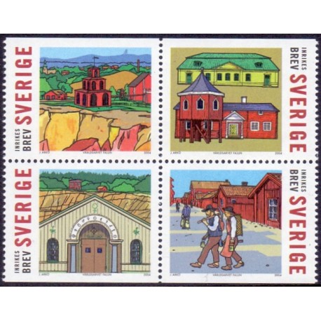 Sverige 2004. Verdensarv Falum. AFA nr. 2324-27,  postfrisk sammentryk stemplet  hæfte FDC parstykkke