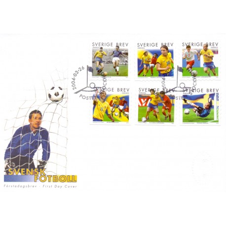 Sverige 2004. Svensk Fodbold. AFA nr. 2328-33,  postfrisk sammentryk stemplet  hæfte FDC parstykkke