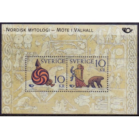 Sverige 2004. Nordisk mytologi. AFA nr. 2334-35,  postfrisk miniark  sammentryk stemplet  hæfte FDC parstykkke