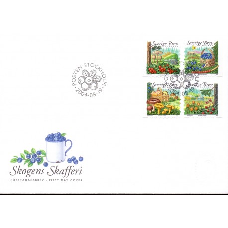 Sverige 2004. Skovens forråd. AFA nr. 2342-45,  postfrisk sammentryk stemplet  hæfte FDC parstykkke