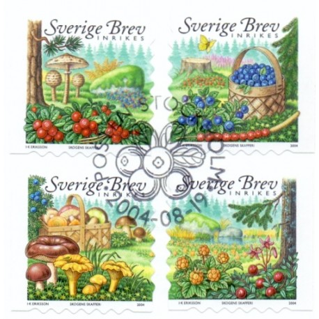 Sverige 2004. Skovens forråd. AFA nr. 2342-45,  postfrisk sammentryk stemplet  hæfte FDC parstykkke