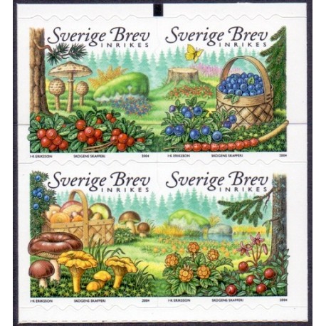 Sverige 2004. Skovens forråd. AFA nr. 2342-45,  postfrisk sammentryk stemplet  hæfte FDC parstykkke