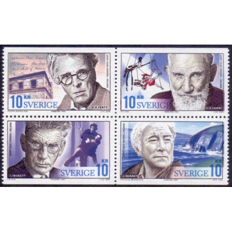 Sverige 2004. Nobelpris i Litteratur. AFA nr. 2352-55,  postfrisk sammentryk stemplet  hæfte FDC parstykkke