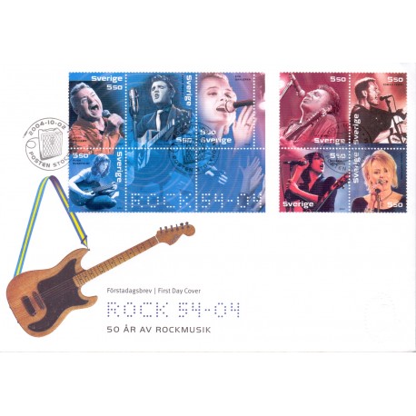 Sverige 2004. Rockens 50 års jubi. AFA nr. 2352-55,  postfrisk sammentryk stemplet  hæfte FDC parstykkke