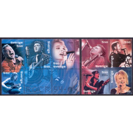 Sverige 2004. Rockens 50 års jubi. AFA nr. 2352-55,  postfrisk sammentryk stemplet  hæfte FDC parstykkke