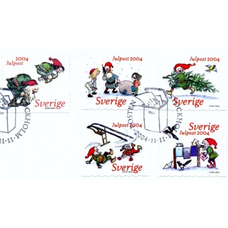 Sverige 2004. Julemærke. AFA nr. 2365-69,  postfrisk  sammentryk stemplet  hæfte FDC parstykkke