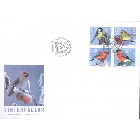 Sverige 2004. Fugle. AFA nr. 2370-73, i postfrisk sammentryk stemplet  hæfte FDC parstykkke