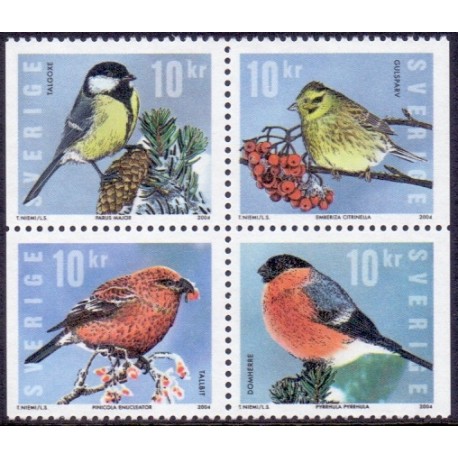 Sverige 2004. Fugle. AFA nr. 2370-73, i postfrisk sammentryk stemplet  hæfte FDC parstykkke