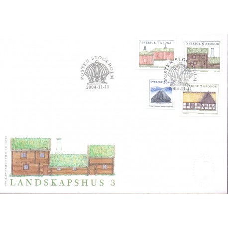 Sverige 2005. Landskabshuse. AFA nr. 2374-77, postfrisk  sammentryk stemplet  hæfte FDC parstykkke