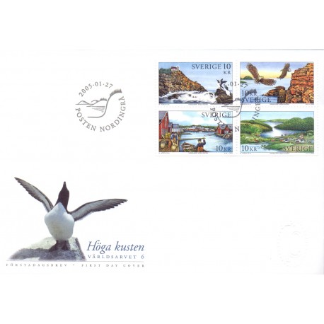 Sverige 2005. Verdensarv Kyster. AFA nr. 2384-87, i postfrisk sammentryk stemplet  hæfte FDC parstykkke