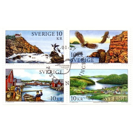Sverige 2005. Verdensarv Kyster. AFA nr. 2384-87, i postfrisk sammentryk stemplet  hæfte FDC parstykkke