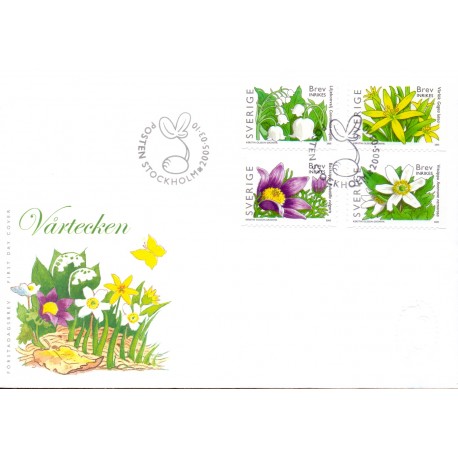 Sverige 2005. Forårsblomster. AFA nr. 2393-96, postfrisk sammentryk stemplet  hæfte FDC parstykkke