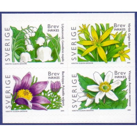 Sverige 2005. Forårsblomster. AFA nr. 2393-96, postfrisk sammentryk stemplet  hæfte FDC parstykkke