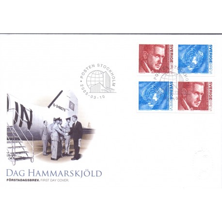 Sverige 2005. Dag Hammerskjolds fødsel. AFA nr. 2398-99, postfrisk  parstykker sammentryk stemplet  hæfte FDC parstykkke