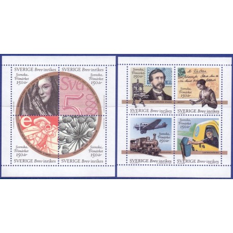 Sverige 2005. Svenske frimærker 150 år. AFA nr. 2405-12, postfrisk sammentryk  stemplet  hæfte FDC parstykkke