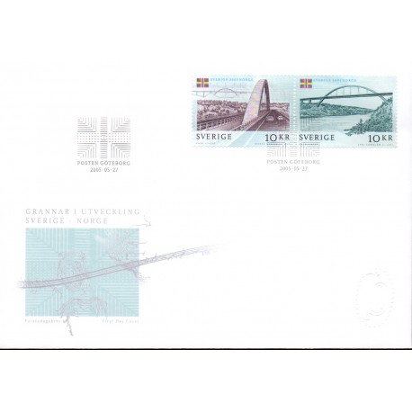 Sverige 2005. 100 året for unionen mellem Sverige og Norge  AFA nr. 2415, postfrisk  miniark stemplet FDC 