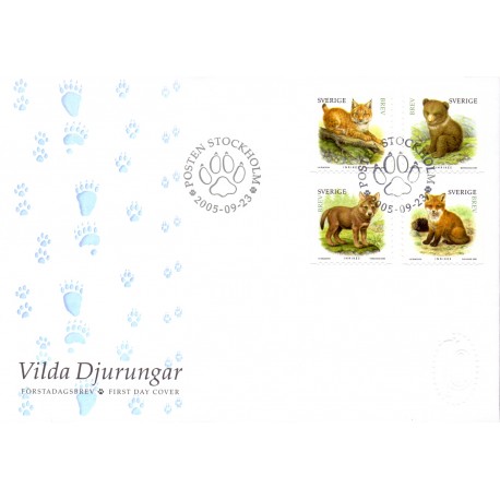 Sverige 2005. Vilde dyreunger. AFA nr. 2428-31, postfrisk  sammentryk stemplet  hæfte FDC parstykkke