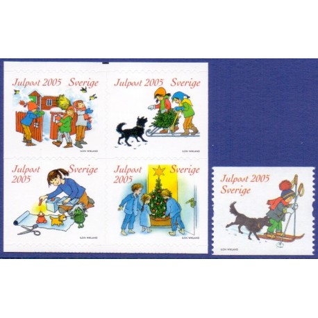 Sverige 2005. Julefrimærker. AFA nr. 2432-36, postfrisk sammentryk stemplet  hæfte FDC parstykkke