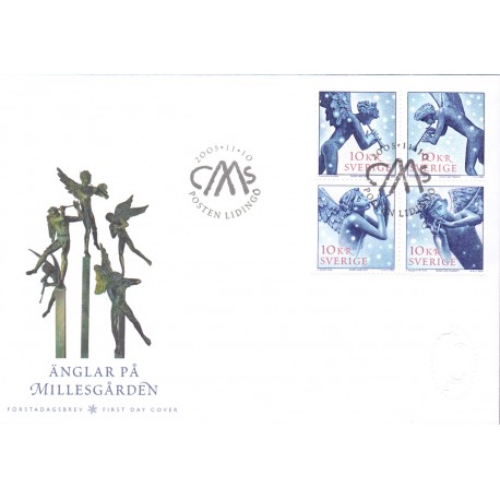 Sverige 2005. Musicerende engle. AFA nr. 2437-40, postfrisk sammentryk stemplet  hæfte FDC parstykkke