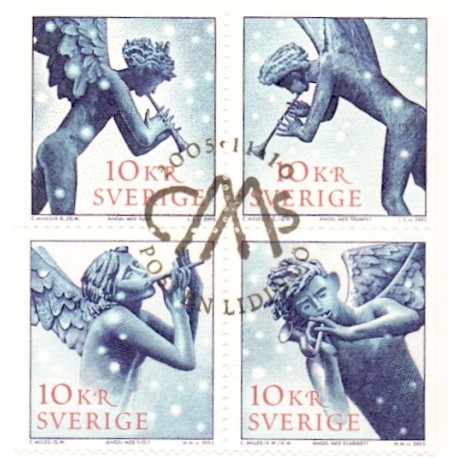 Sverige 2005. Musicerende engle. AFA nr. 2437-40, postfrisk sammentryk stemplet  hæfte FDC parstykkke