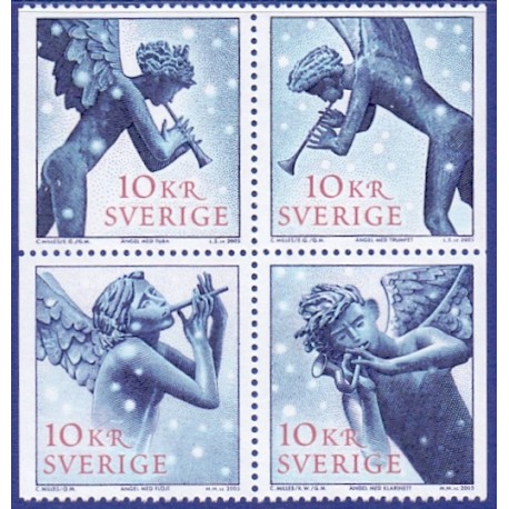 Sverige 2005. Musicerende engle. AFA nr. 2437-40, postfrisk sammentryk stemplet  hæfte FDC parstykkke