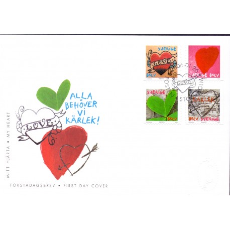 Sverige 2006. Valentinsdag. AFA nr. 2447-50, postfrisk   sammentryk stemplet  hæfte FDC parstykkke