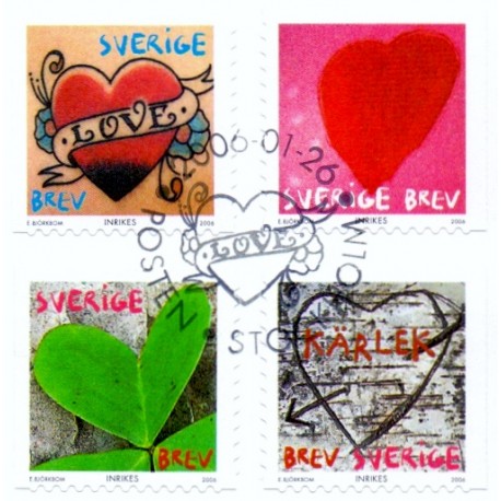 Sverige 2006. Valentinsdag. AFA nr. 2447-50, postfrisk   sammentryk stemplet  hæfte FDC parstykkke