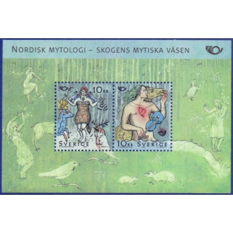 Sverige 2006.Nordisk mytologi II. AFA nr. 2451-52, postfrisk miniark sammentryk stemplet  hæfte FDC parstykkke