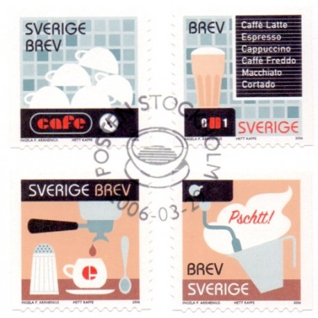 Sverige 2006. Varm Kaffe. AFA nr. 2453-56, postfrisk  sammentryk stemplet  hæfte FDC parstykkke