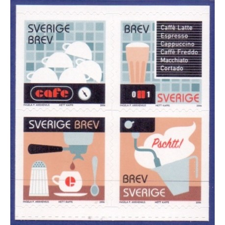 Sverige 2006. Varm Kaffe. AFA nr. 2453-56, postfrisk  sammentryk stemplet  hæfte FDC parstykkke