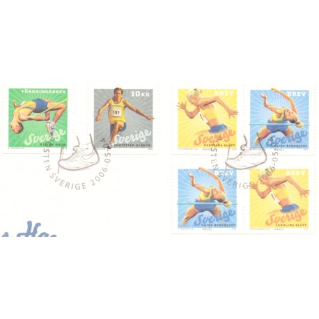 Sverige 2006. EM i atletik. AFA nr. 2464-67, postfriske parstykker sammentryk stemplet  hæfte FDC parstykkke
