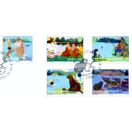 Sverige 2006. Sommer ved søen. AFA nr. 2468-72, postfrisk parstykker sammentryk stemplet  hæfte FDC parstykkke