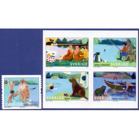 Sverige 2006. Sommer ved søen. AFA nr. 2468-72, postfrisk parstykker sammentryk stemplet  hæfte FDC parstykkke