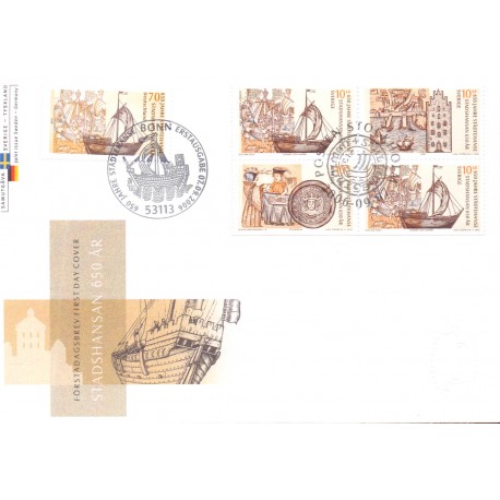 Sverige 2006. Hansestæderne. AFA nr. 2477-79, postfrisk sammentryk stemplet  hæfte FDC parstykkke
