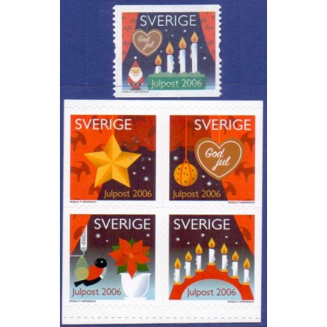 Sverige 2006. Julefrimærker. AFA nr. 2488-92, postfrisk sammentryk stemplet  hæfte FDC parstykkke