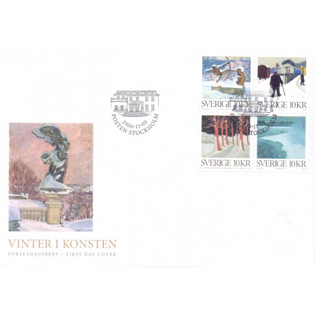 Sverige 2006. Vinter i kunsten. AFA nr. 2493-96, postfrisk sammentryk stemplet  hæfte FDC parstykkke