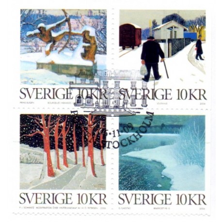 Sverige 2006. Vinter i kunsten. AFA nr. 2493-96, postfrisk sammentryk stemplet  hæfte FDC parstykkke