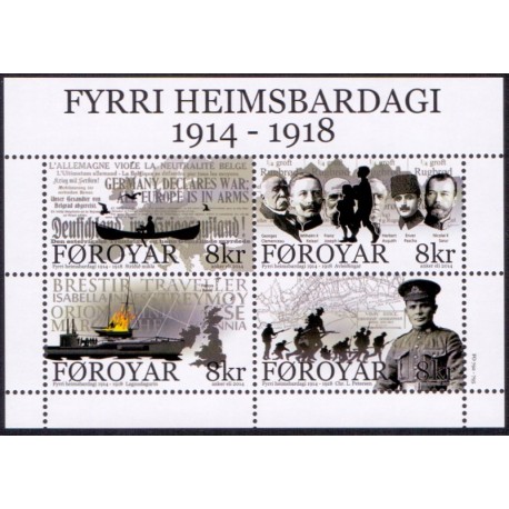 Færøerne 2014. 100 året siden WWI. AFA nr. 813 Postfrisk miniark stemplet